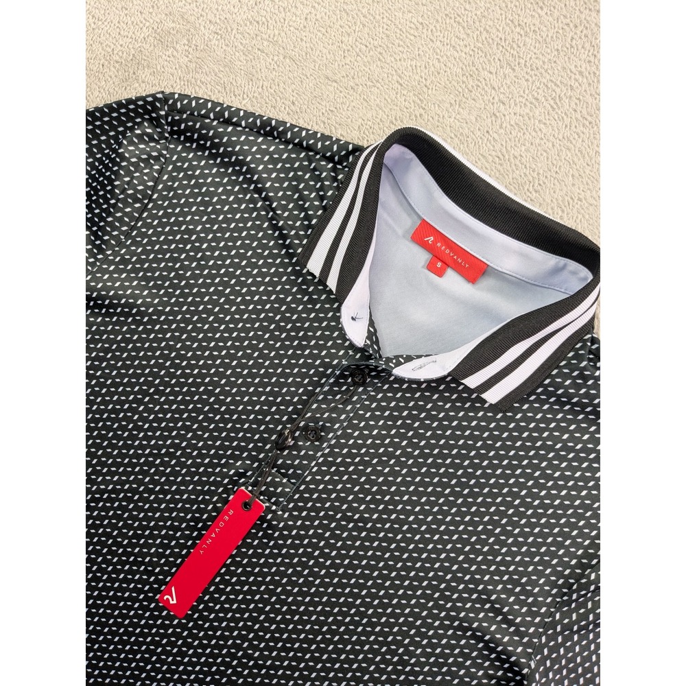 Redvanly Mens Pascal Polo Shirt Tuxedo Black White Geometric Print R2503 New